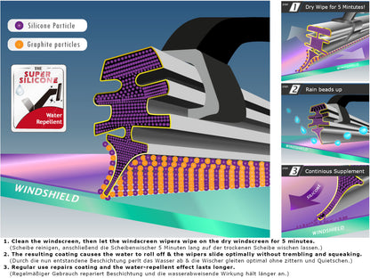 MARUTA windshield wiper SET 26" / 21" for windshield, aerodynamically optimized wiper blades made of water-repellent silicone with multi-platform adapter - pearl effect for streak-free visibility - Bild 4