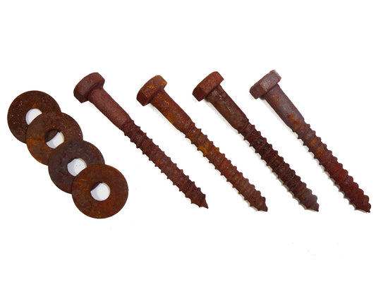 vitaliano rusty hexagonal wood screws, 8mm thick, 70mm long, antique, retro, vintage style, metal rust decoration - robust & rustic key screw ideal for vitaliano rusty iron chain - set of 4 including washers - Bild 1